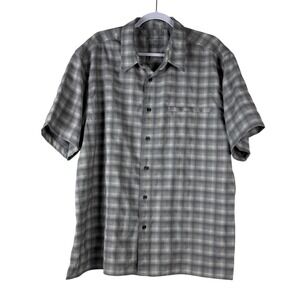 Eddie Bauer Sport Mens XL Plaid Short Sleeve Button Up Shirt Gray Hiking Camping